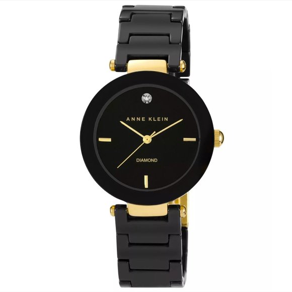 ANNE KLEIN Watch, Women's Diamond Accent Black Ceramic Bracelet 33mm AK-1018BKBK - Picture 1 of 10